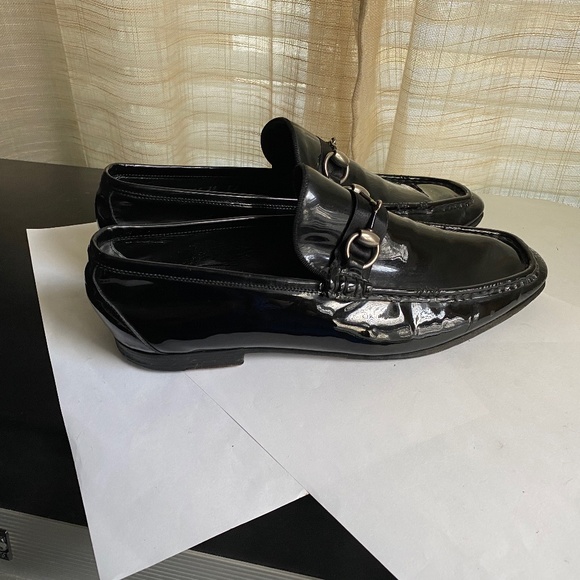 Gucci black leather Men loafers dress shoes 39 moccasin flats slip on horsebit main image 5